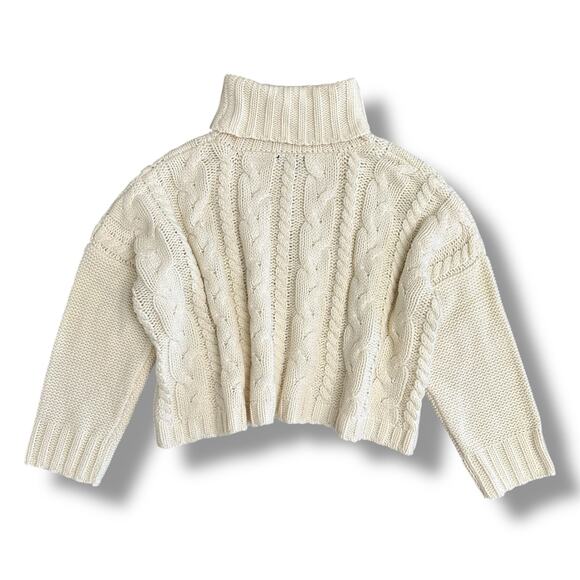 Love Tree Cream Cable Knit Chunky Turtleneck Sweater‎ Women’s Large Cropped Knit - Picture 5 of 7